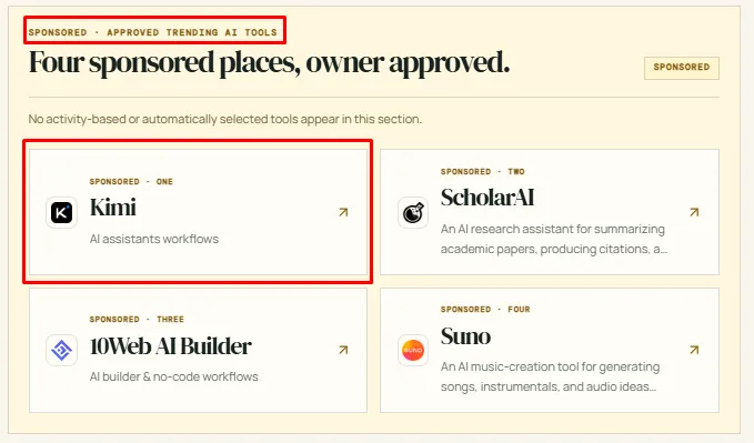 Promoted Trending AI Tools placement preview